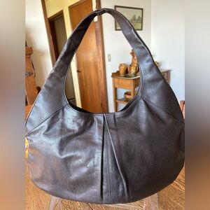 Nordstrom 100% Brown Leather Hobo Crescent Shoulder Bag Italy